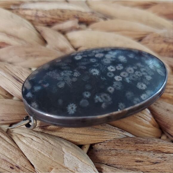 Vintage Snowflake Obsidian  Sterling Silver Brooch - Picture 1 of 11